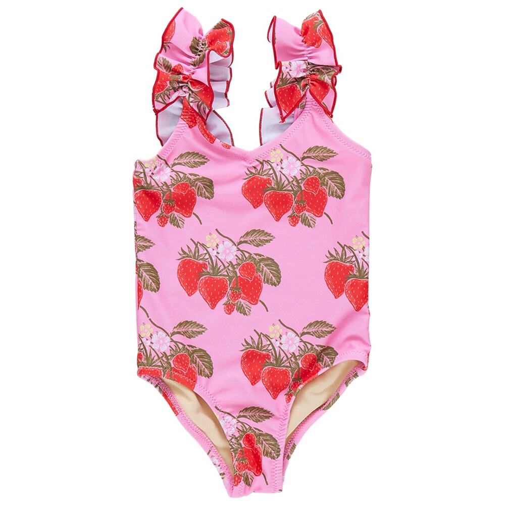 Pink Chicken Girls Toddler One Piece Bathing Swimsuit Strawberries Size 4T